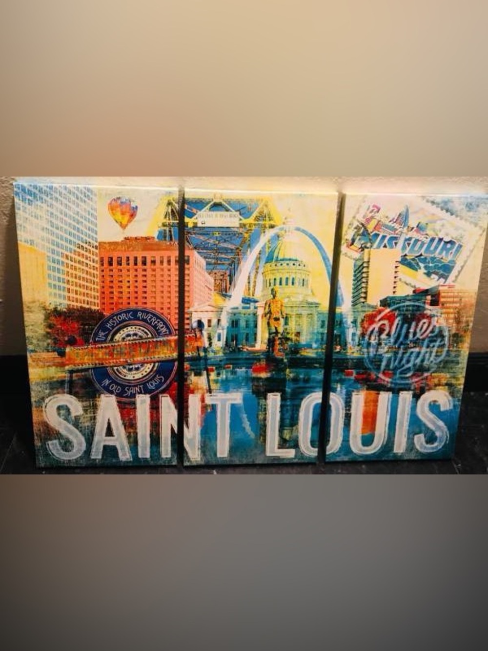 'Saint Louis City Landmarks' Grunge Canvas XL Wall Art (Set of 3)